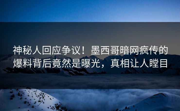 神秘人回应争议！墨西哥暗网疯传的爆料背后竟然是曝光，真相让人瞠目
