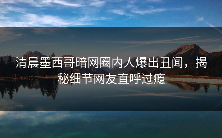 清晨墨西哥暗网圈内人爆出丑闻，揭秘细节网友直呼过瘾